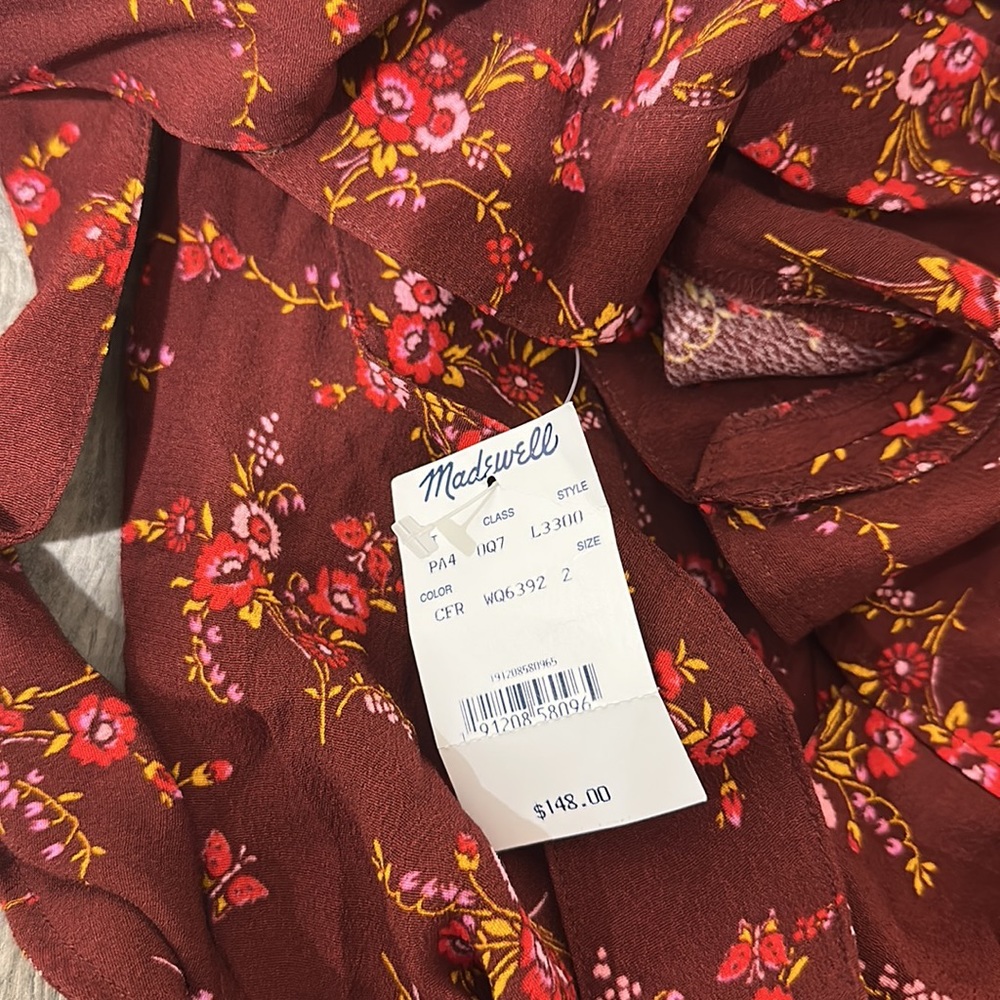 NEW • Madewell • Women’s Apron Bow-Back Jumpsuit in Windowbox Floral Burgundy 2 - Picture 4 of 4